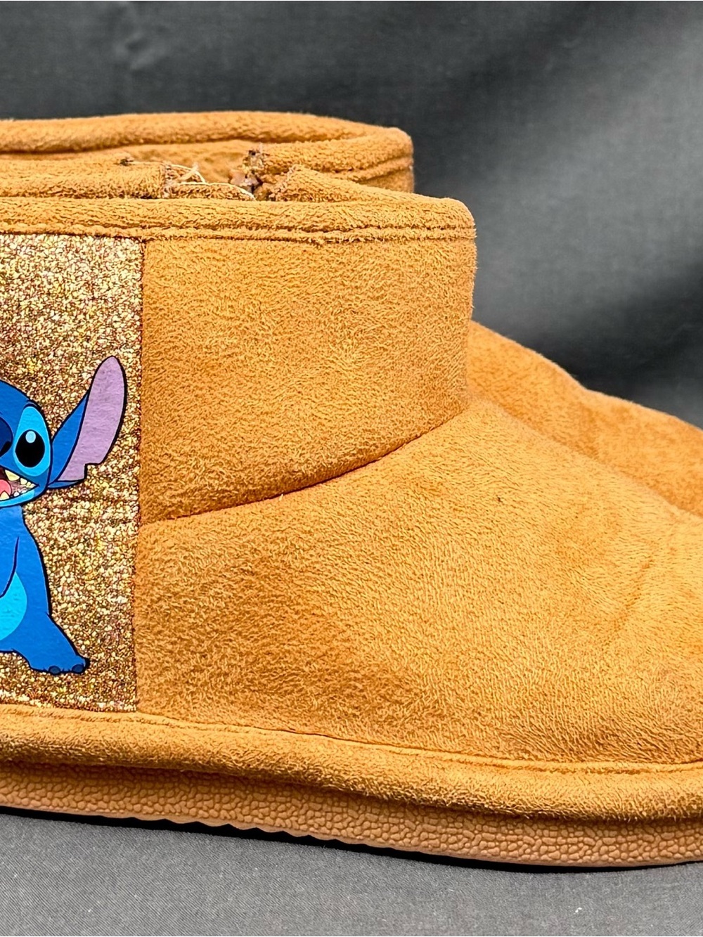 Love Stitch Kids Tan Suede Boots with Blue Character Accent